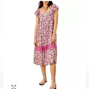 BA&SH YSEE FLORAL MIDI DRESS FLUTTER CAP SLEEVE LAGOONLOOK GRANNYCORE  MAIDEN